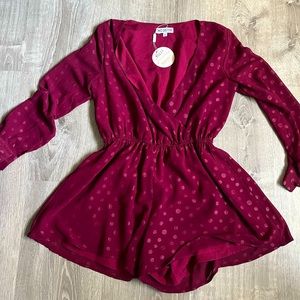 Burgundy boutique style polka dot Romper